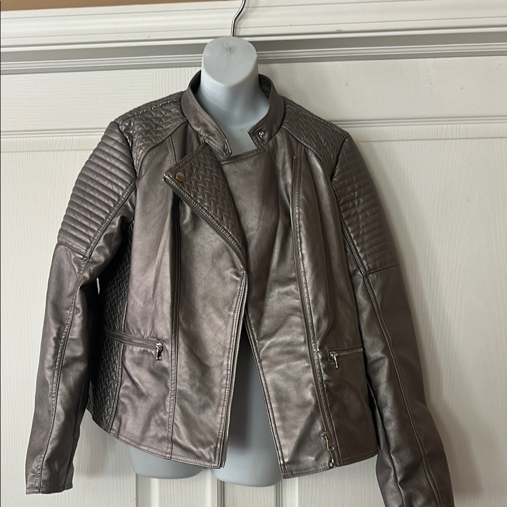 Fashion Nova Silver Leather Jacket with Quilted Panels